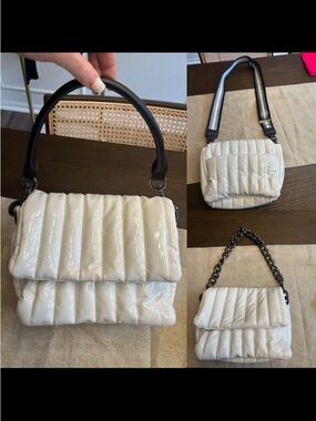 THINK ROYLN Cream Quilted Patent Shoulder Bag with 3 handle strap options